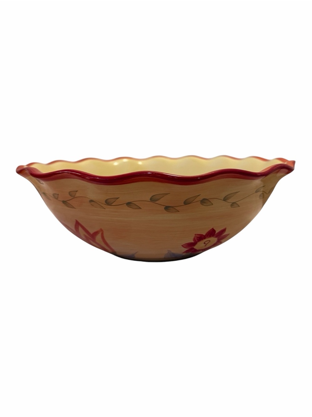 Pfaltzgraff Napoli Large 13” Hand Painted Scalloped Serving Bowl Floral